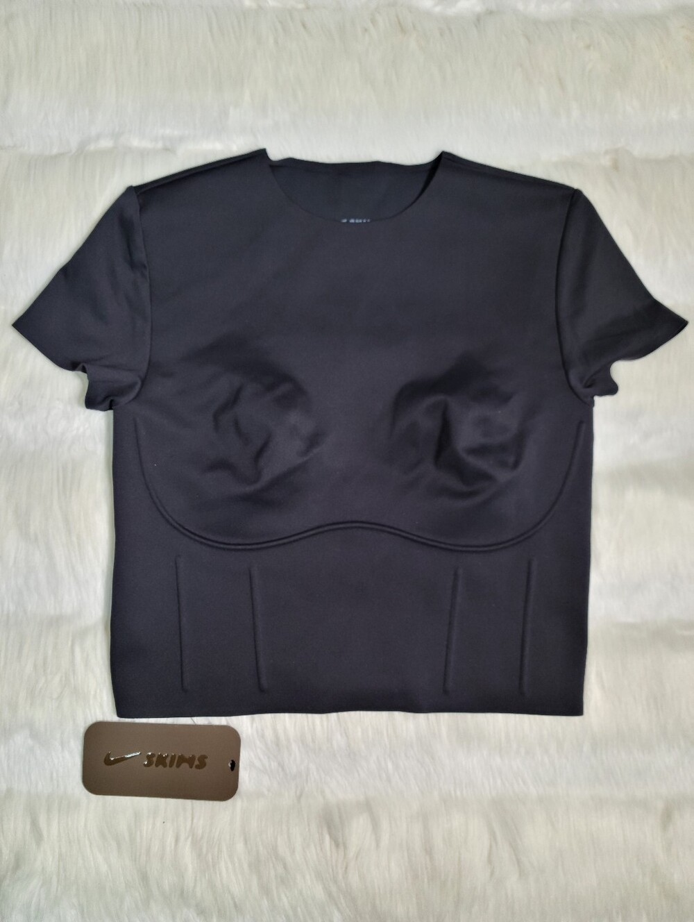 Nike SKIMS Matte Corset Short Sleeve Crop Top Black Obsidian Women Large NEW